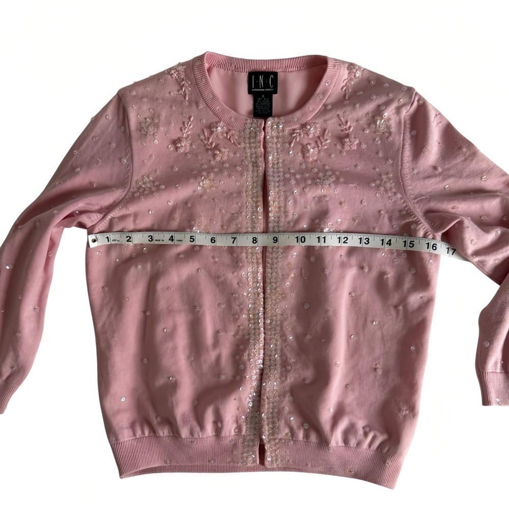 INC International Concepts Silk Blend Pink Sequin Beaded Cardigan Women’s Size S - Picture 5 of 13